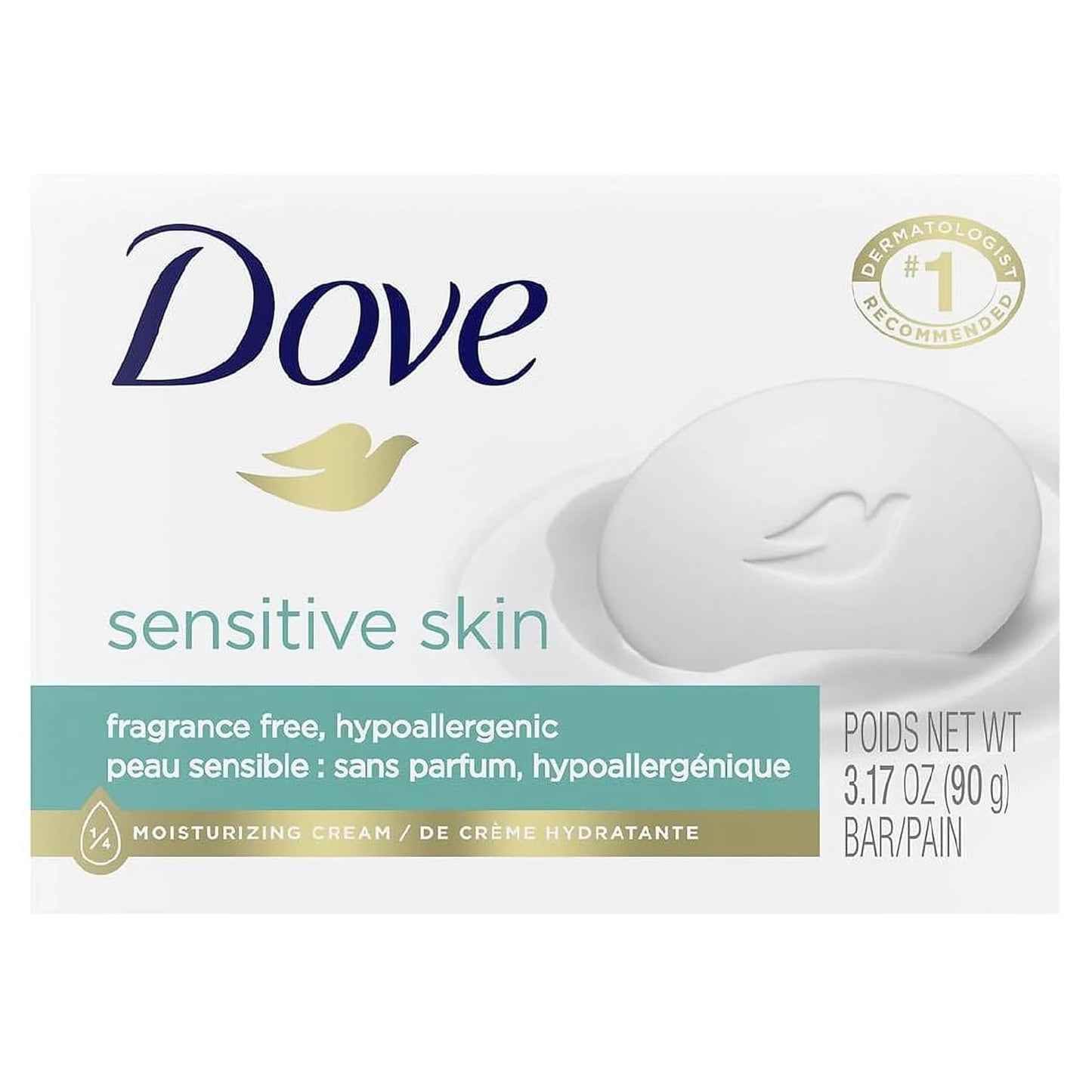 Dove Bar Soap for Sensitive Skin 3.17 oz (Pack of 2)(Packaging May Vary)
