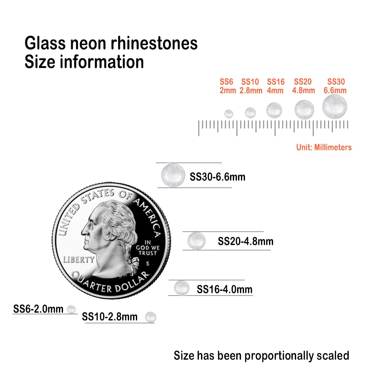 Flatback Glass Rhinestones,Bedazzler Gems 1440pcs Non Hotfix Crystal Rhinestones for Nail Charms Crafts Clothes Tumblers,White Neon,SS20