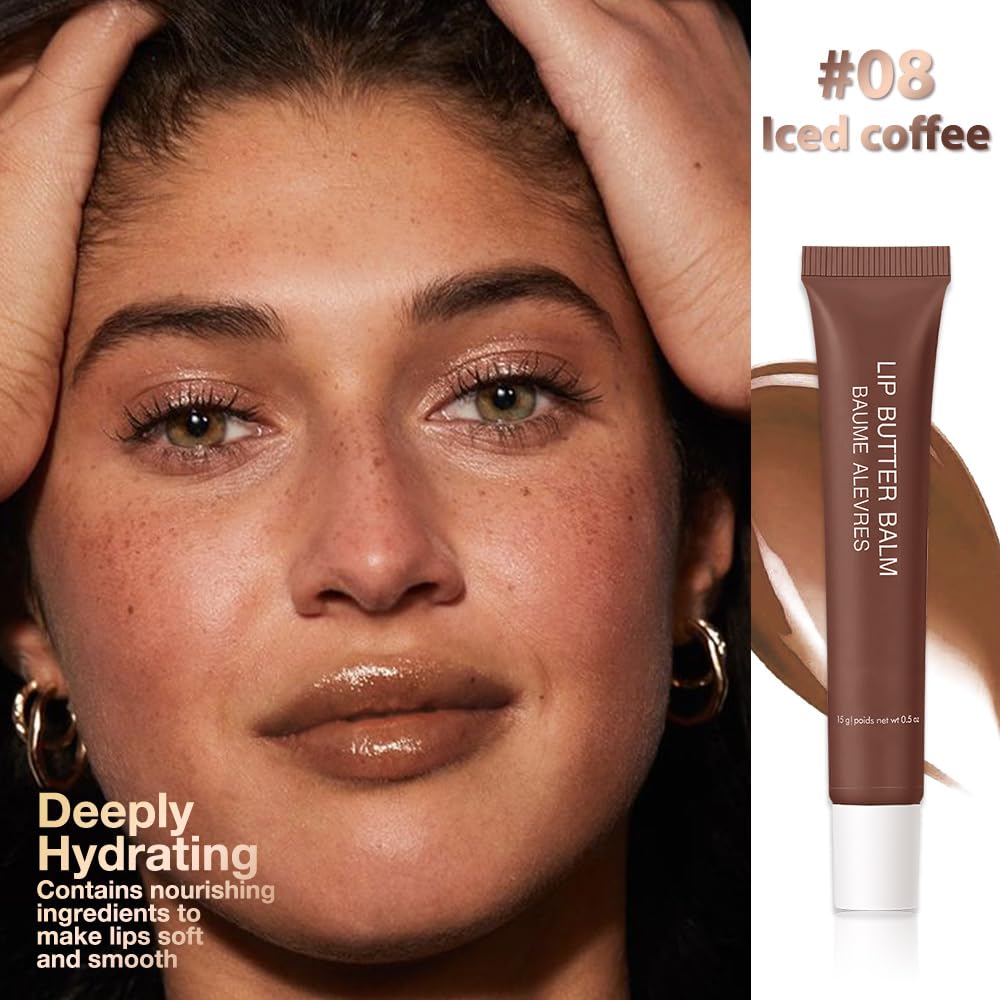 1Pcs Tinted Lip Balm Serum Makeup, Squeeze Hydrating Tint Lips Balms Serum Cosmetic, Women Care Glossy Nourishing Plumping Lip Stain Gloss Lipstick, Suitable for dry lips, Long-Lasting Color 08