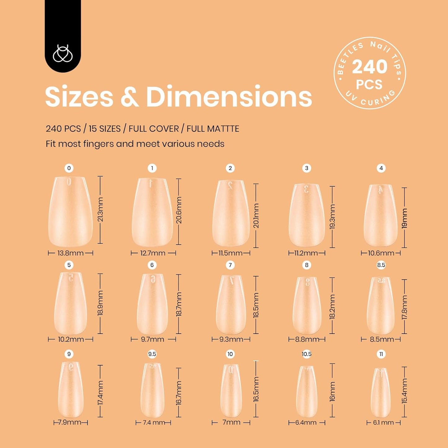 Beetles Gel Polish Nail Extension Kit,240 Pcs Pre Shaped Short Coffin Nail Tips Full Matte Gelly Tips&5 in 1 Nail Glue Base Coat Innovative Uv Led Lamp for DIY Easy Home Manicure Gift