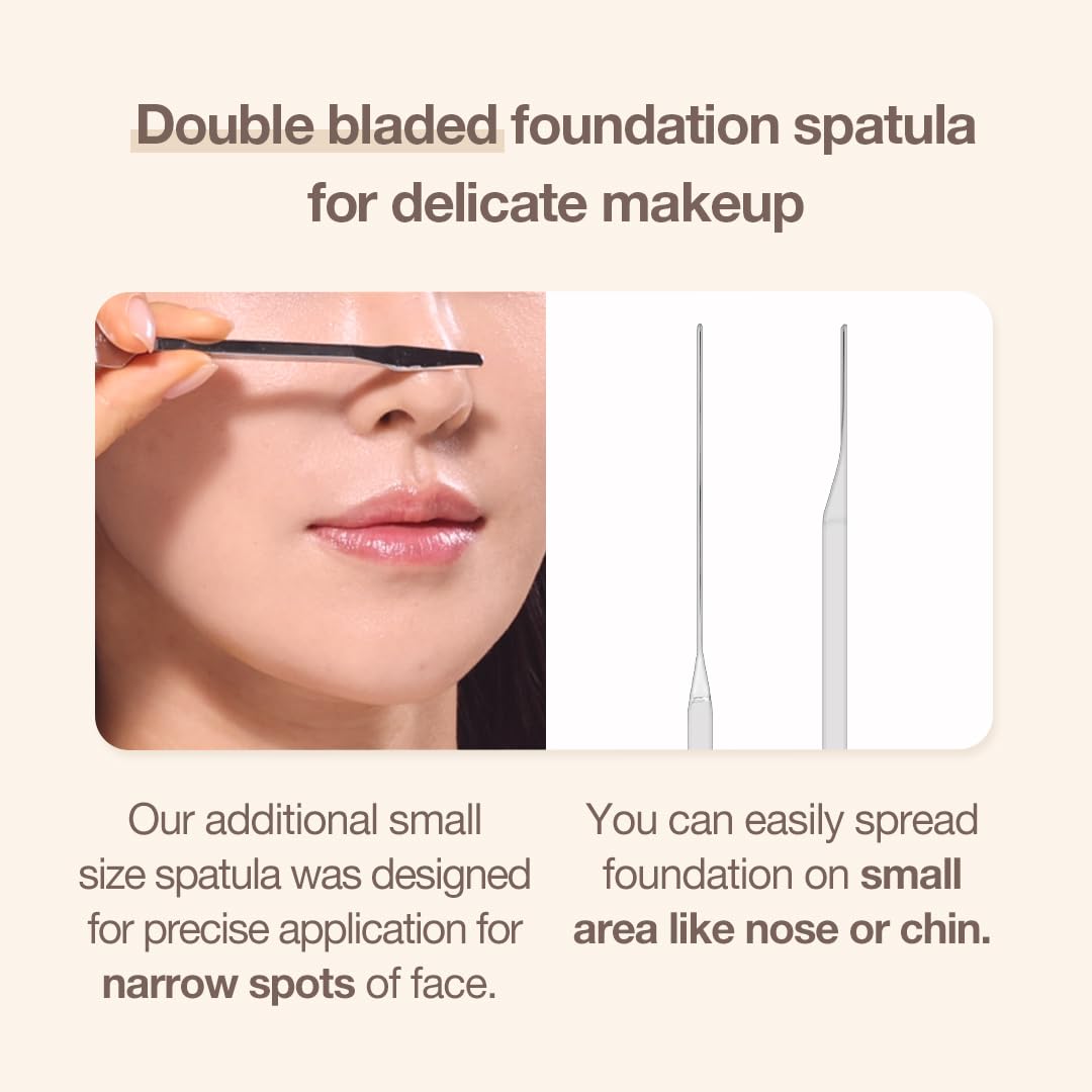 Foundation Spatula Made of Stainless Steel | Professional Makeup Spatula for Even Application of Foundation | Double Edged Spatula for Small Area of Face | Pouch Included for Clean Storage
