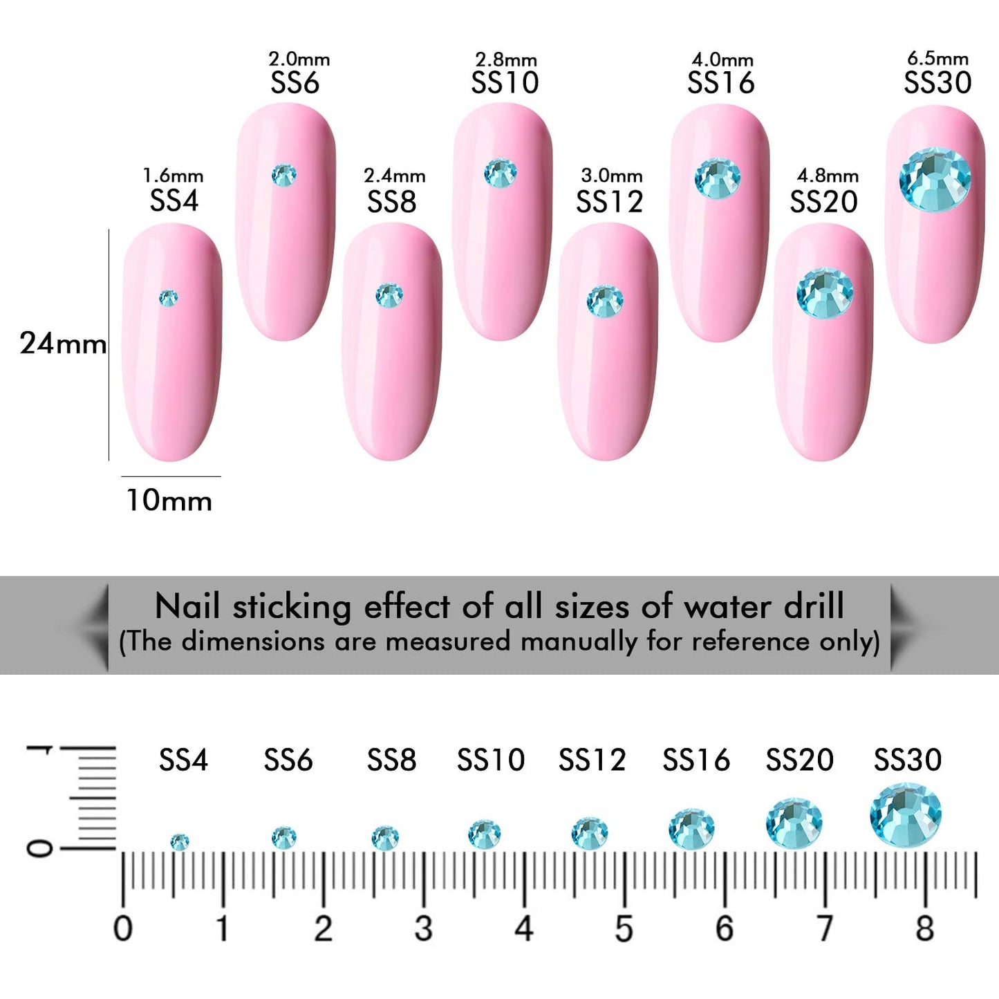 1440Pcs Aquamarine Crystal Rhinestones,Glass Flatback Rhinestones Small Gemstones for Nail Face Makeup Art Crafts Clothes Decoration -(SS8, 2.4mm,Aquamarine)