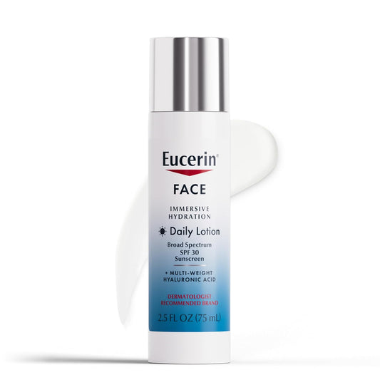 Eucerin Face Immersive Hydration Daily Face Lotion Broad Spectrum SPF 30 Sunscreen, Daily Moisturizer with Hyaluronic Acid Smooths Fine Lines and Wrinkles, 2.5 Fl Oz Bottle