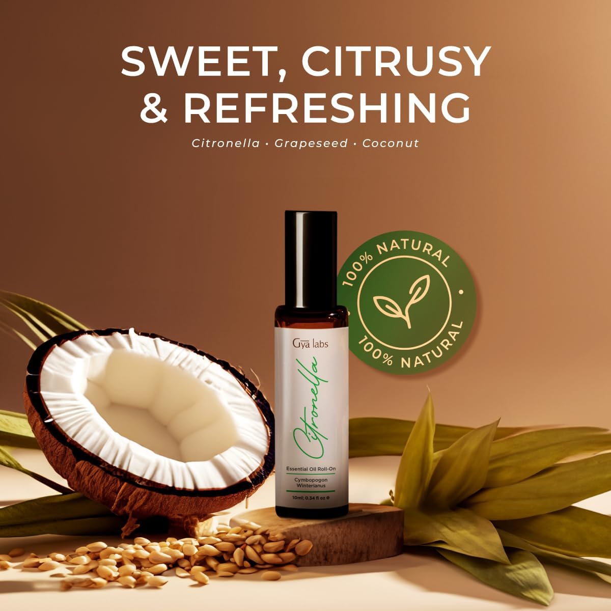 Gya Labs Citronella Essential Oil Roll on - 100% Pure Natural Citronella Oil Roller - Energizing Aromatherapy for Outdoor Protection, Travel Size (0.34 Fl Oz)