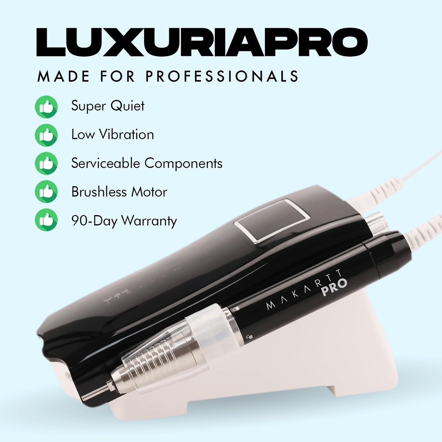 LuxuriaPro 35000 RPM Professional Nail Drill - 85W Brushless Motor | High Torque | Quiet & Vibration-Free | Portable, Rechargeable & Cordless Nail Drill for Technicians - Luxe Black