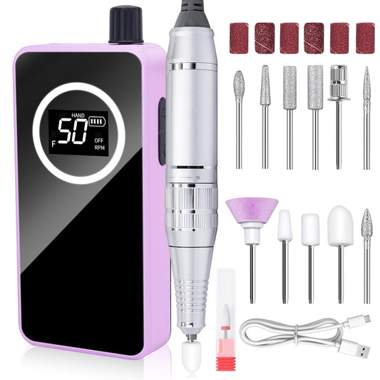 Nail Drill, Portable Electric Nail File 50000RPM, Rechargeable Nail Drill Professional with Bits for Acrylic Gel Nails, E-File Machine Manicure Polishing for Salon Home, Purple