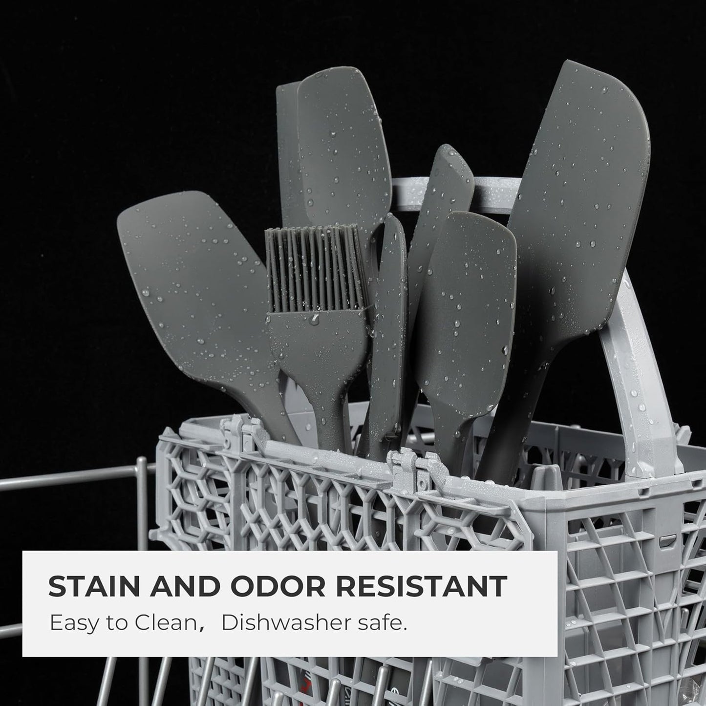 Elihome Skinny Silicone Spoonula - Non-Stick Heat Resistant Silicone Scraper Spatula for Mixing, Serving, Scraping, Stirring, and More - 11 Inch, Dark Grey