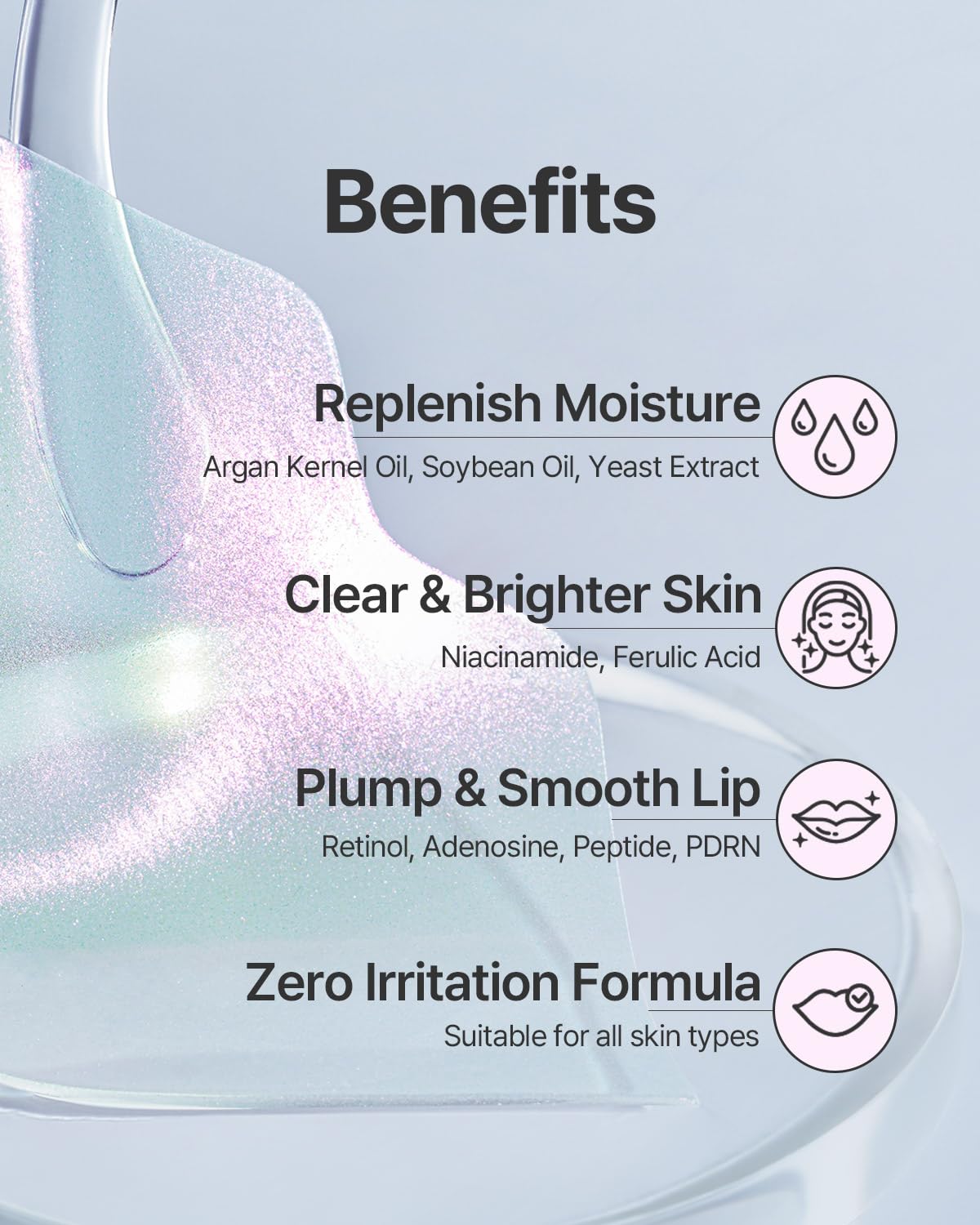 Aura Quartz Hydrogel Lip Mask 5ea - Moisturizing Lip Mask with Retinol, Peptide, Collagen, PDRN, Bakuchiol, Anti-aging Lip Care for Dry Lips, Reduces Laugh Lines, Smooth and Plump Lips