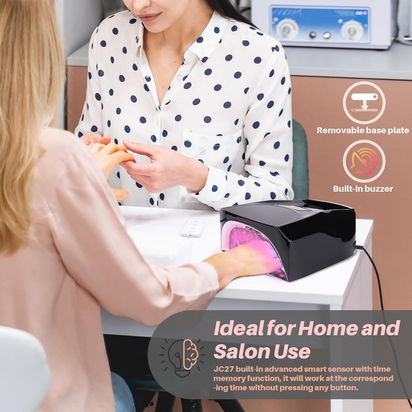 52 LEDs Cordless UV Nail Lamp, 96W High Power, Magnetic Mirror Base,Thumb Light,4 Timers, Auto Sensor, Key Sound, Built-in Cooling Fan,Remote Control Professional UV Light for Gel Nails(Black)