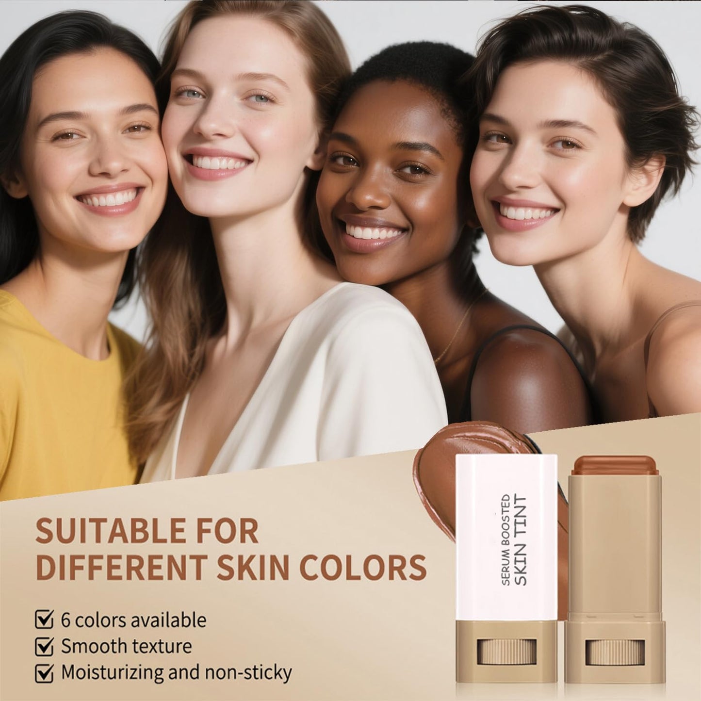 Foundation Stick - Skin Tint & Contour Stick, Serum-Boosted Beauty Balm, Buildable Coverage, Natural Finish, Long-Lasting Wear, For Many Skin Tones (06#)