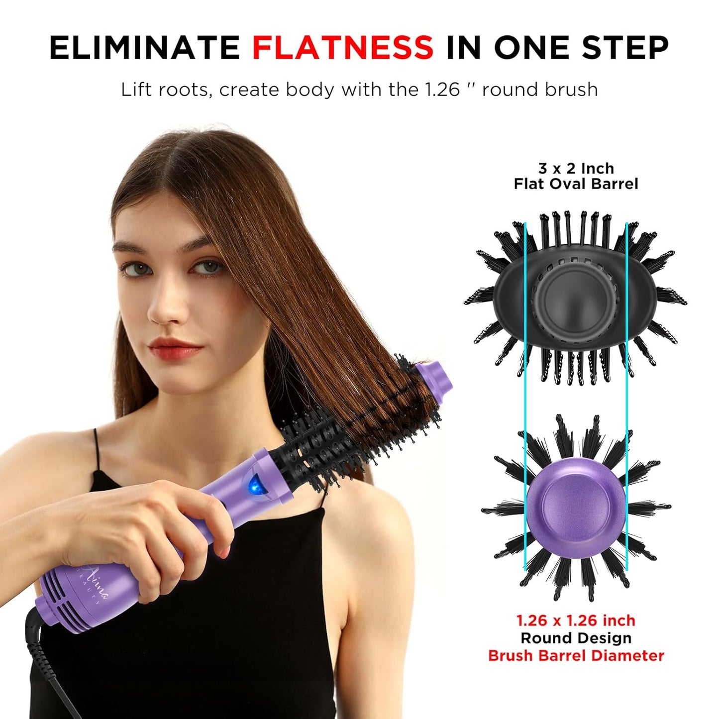 Hot Air Brush, Aima Beauty Salon One-Step Hair Dryer and Volumizer, 4-in-1 Hair Dryer Brush, Hair Styling Tools, Purple-Round