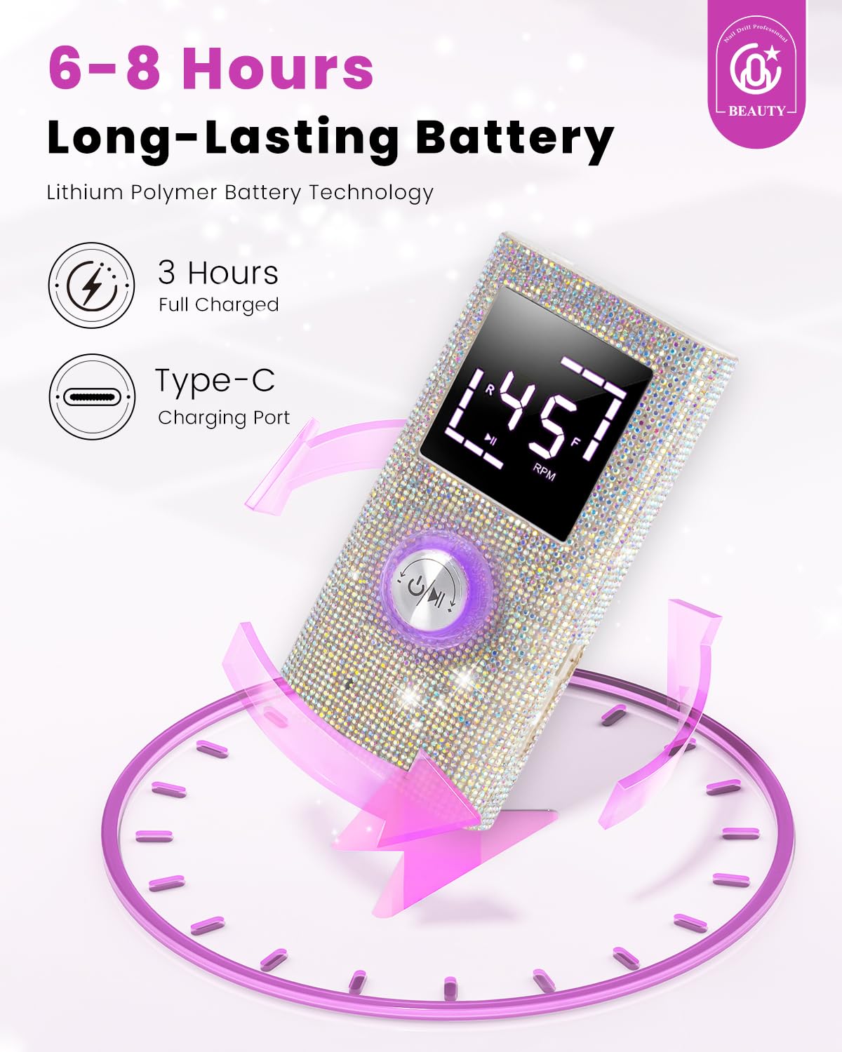 CozyZen Cordless Electric Nail Drill, 45000 RPM Rechargeable Diamond E-File, Portable & Low Noise for Acrylic/Gel Nails, Manicure & Pedicure - Professional & Home Use