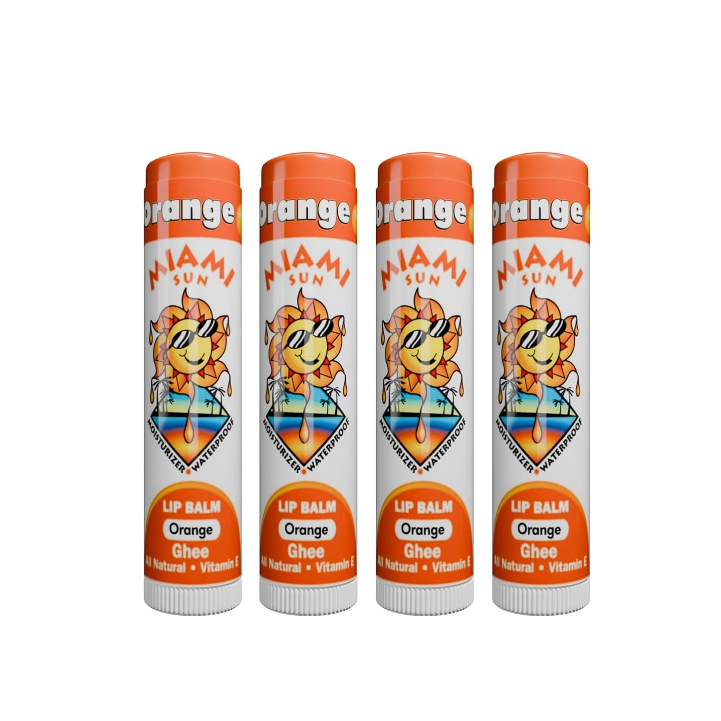 Miami Sun Natural Ghee Lip Balm, Hydrating Lip Treatment with Shea Butter & Beeswax, Organic & Non-Toxic, Best for Dry, Chapped Lips - Moisturizing, Healing, Chemical-Free Lip Repair (4 Count, Orange)