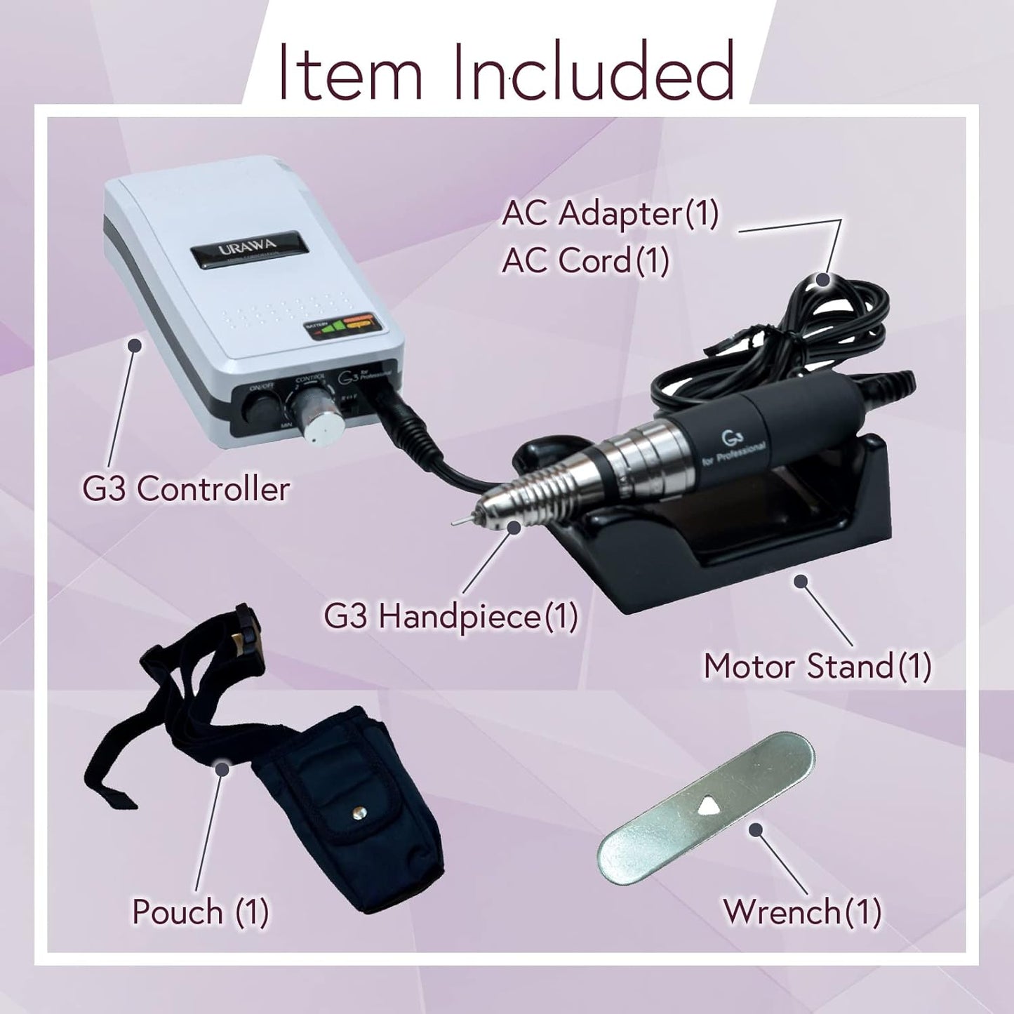 [Upower] G3 Professional Nail Drill Machine, 20000 RPM Electric File for Nails, Rechargeable Portable Nail Machine, Low Noise & Low Vibration (Made in Japan) Produced by URAWA Corp. [White]