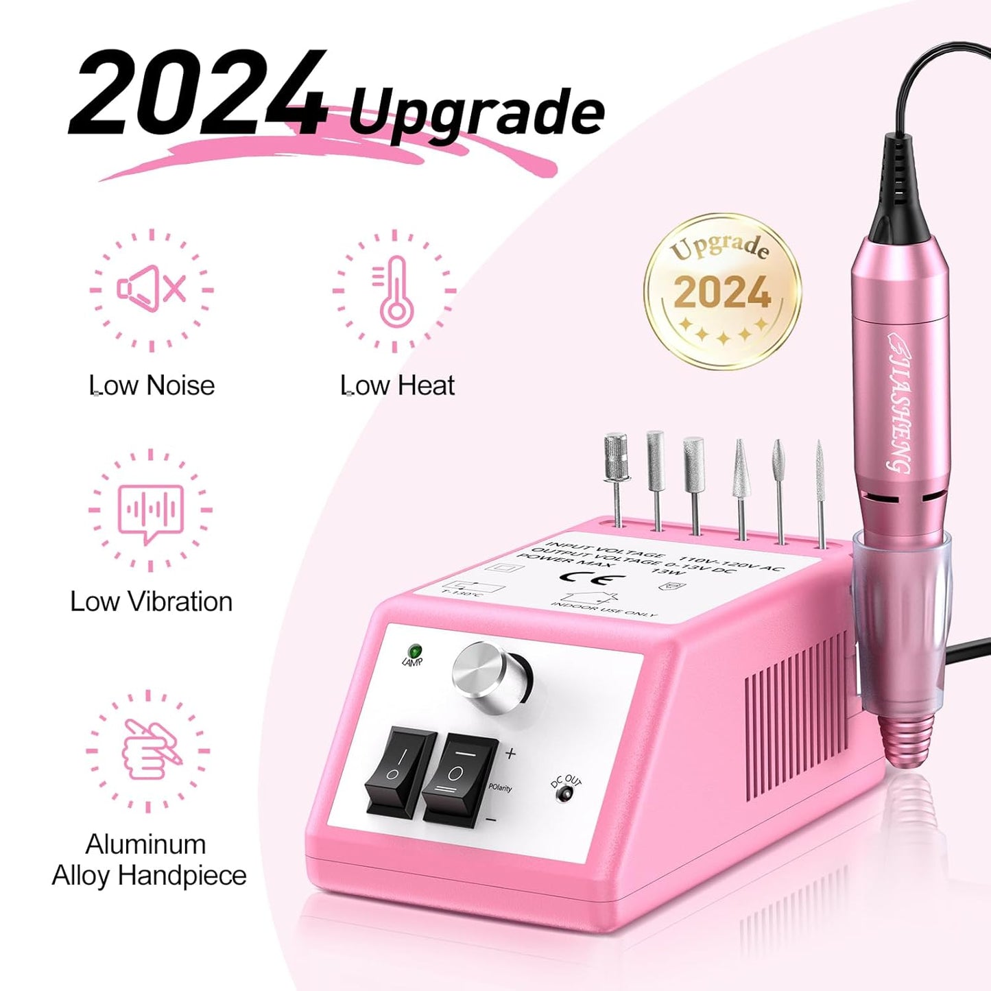 20000RPM Electric Nail Drill Professional Nail File Drill Acrylic Nails Kit for Manicure Gel Nail Polish Remover with 1 Pack of Sanding Bands(Pink)