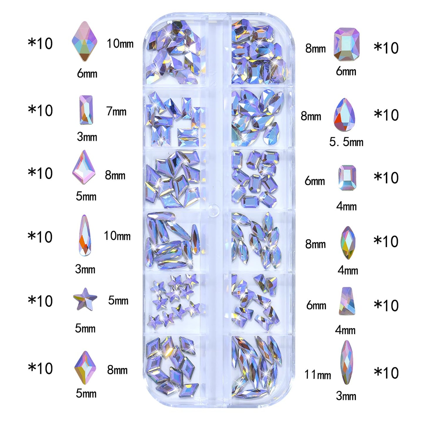 HNUIX Nail Rhinestones - 3D Multi Shape Size Crystal, Phantom Purple Nail Gems, Flat Back, with Kit, for Nail Art, DIY Decorations