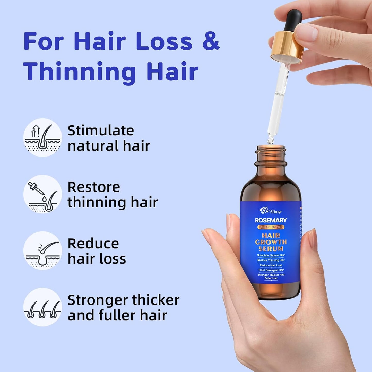 Hair Growth Serum with Rosemary Oil & Saw Palmetto - 100% Natural Plant-Based Formula to Stimulate Follicles, Revive Roots for Visibly Thicker Fuller Hair, Reduce Shedding and Loss For Men & Women