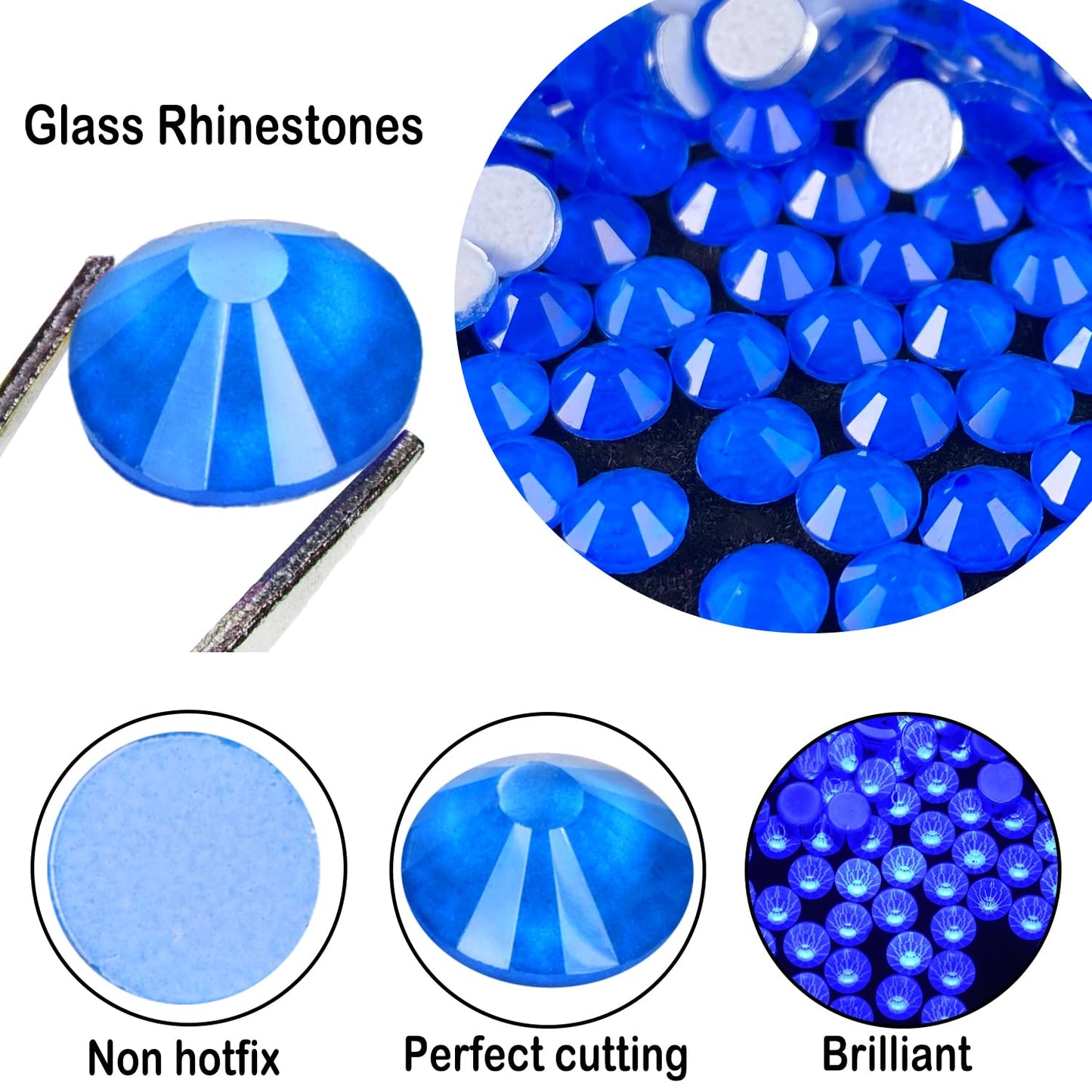 Flatback Glass Rhinestones,Bedazzler Gems 1440pcs Non Hotfix Crystal Rhinestones for Nail Charms Crafts Clothes Tumblers,Blue Neon,SS20
