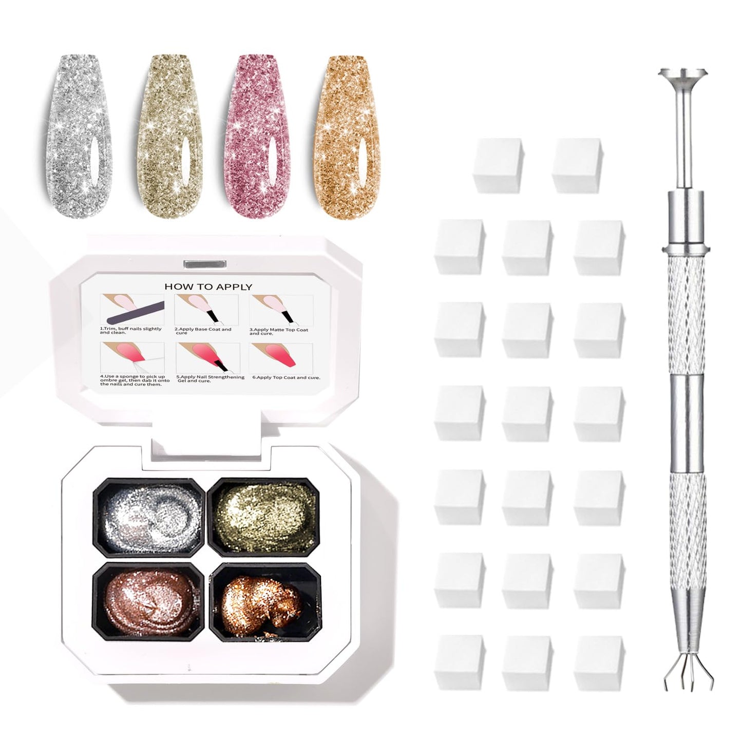 Finger Secret 4 Colors Set Ombre Pat Gel Nail Polish,Patting GelS Polish with 20Pcs Nail Sponges for 3d Gel Nail Art can be Painted in Salon or Home Use (k1)