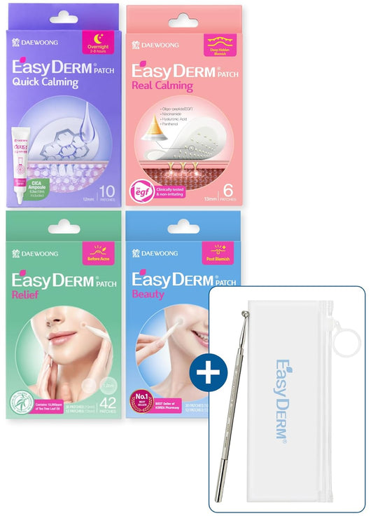 EasyDerm Multi-Step Pimple Patch Set – 4-Type Korean Pimple Patches + Free 2-in-1 Dual-Tip Extractor for Complete Skincare