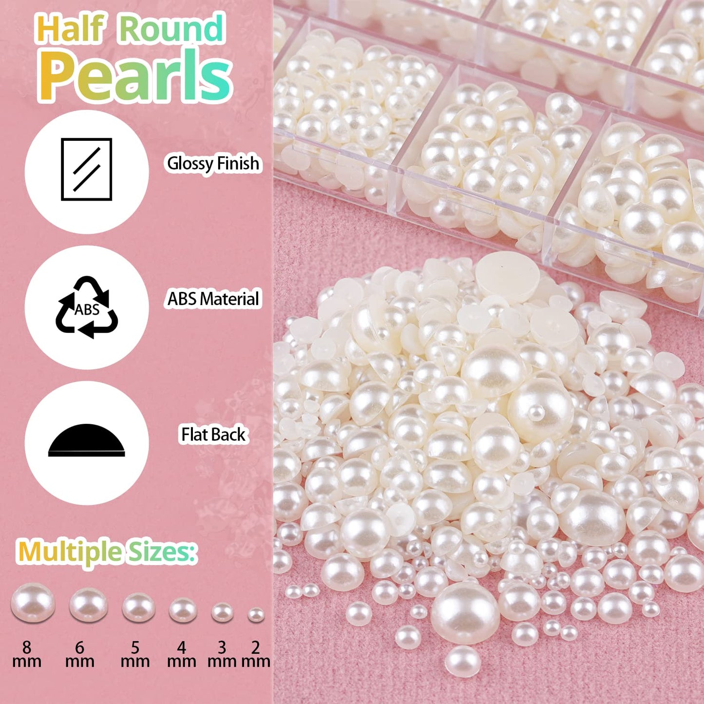 Colorful Flatback Face Gems and Beige Pearls for Makeup with Quick Dry Glue, Half Round Pearls Nail Art Rhinestones Glass Crystal Beads for Make-up Deco with Pickup Pencil + Tweezer