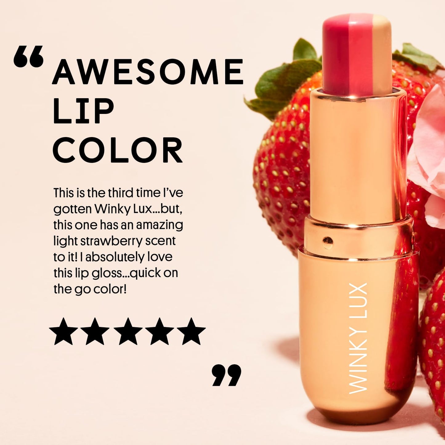 Winky Lux Strawberry Rose Tri-Color Tinted Lip Balm – Hydrating Lip Balm, Sheer Pink Tint, Lip Care with Jojoba Oil & Vitamin E, Moisturizes & Softens Dry Lips, Buttery Soft with Strawberry Rose Scent