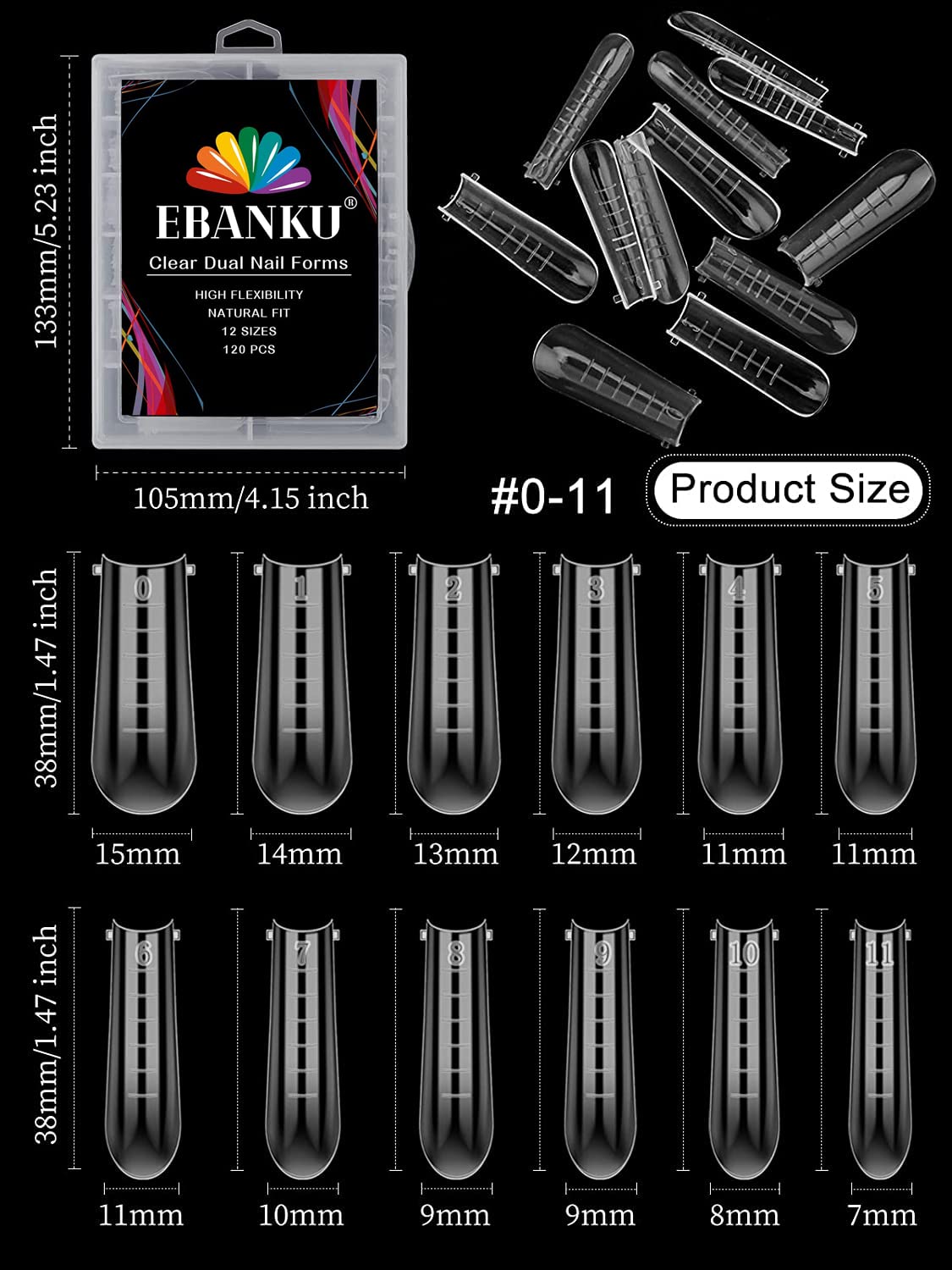 EBANKU 100 PCS Clear Nail Extension Form Tips Dual Nail Mold Full Cover UV Polygel Gel Tools Acrylic Nail System Forms Set with Black Dual-Ended Polygel Brush & Picker 5Pcs Nail Tips Clip (Coffin
