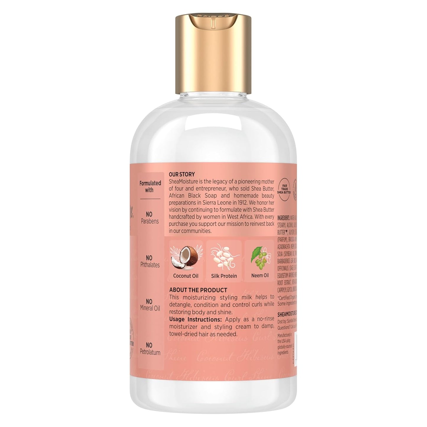 SheaMoisture Curl & Style Milk Coconut & Hibiscus with Silk Protein & Neem Oil for Thick, Defined, Curly Hair Fair Trade, Sulfate-Free 8 oz