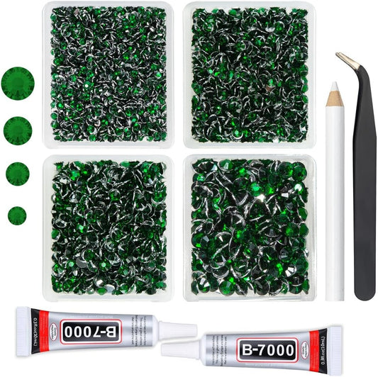 Emerald Green Crystal Resin Rhinestones w B7000 Jewelry Glue for Bedazzling Crafting 3mm 4mm 5mm 6mm Flatback Stones Diamonds Crystals Gems Charms for Nails Face Eyes Makeup Tumblers DIY Crafts