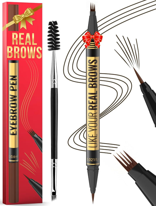 Eyebrow Pen - Microblading eyebrow pencil with Micro-Fork Tip & Precision Tip for Natural Brows, Eyebrow Pencils for Women, Dual-Ended Brow Brush, Waterproof, Black Brown