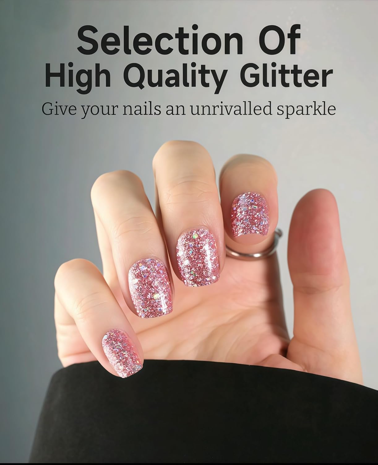 Glitter Nail Polish Strips, 32 Pcs Salon Quality Gel Nail Stickers, Long Lasting Wraps Easy to Use & Remove (Sparkling Pink)