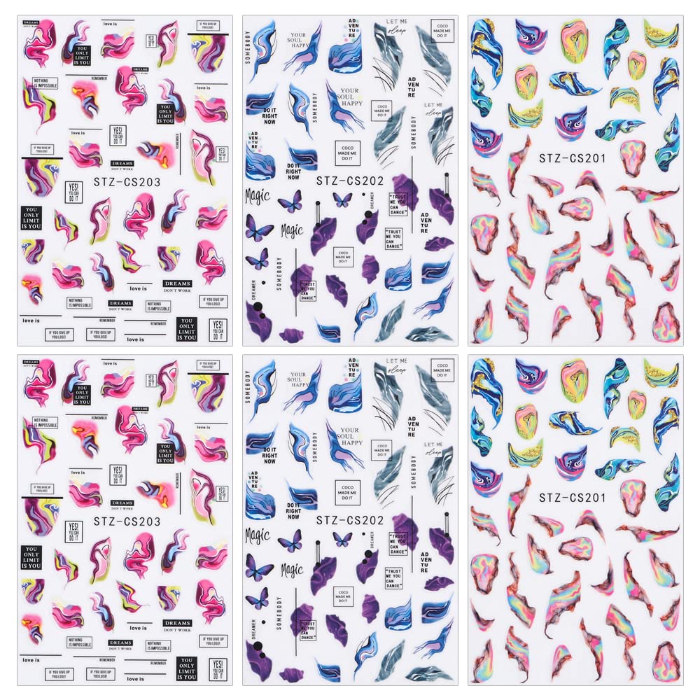 Dornail 6-Sheet Aurora Marble Wave Nail Art Stickers - Self-Adhesive Nail Decals for Women DIY Supplies