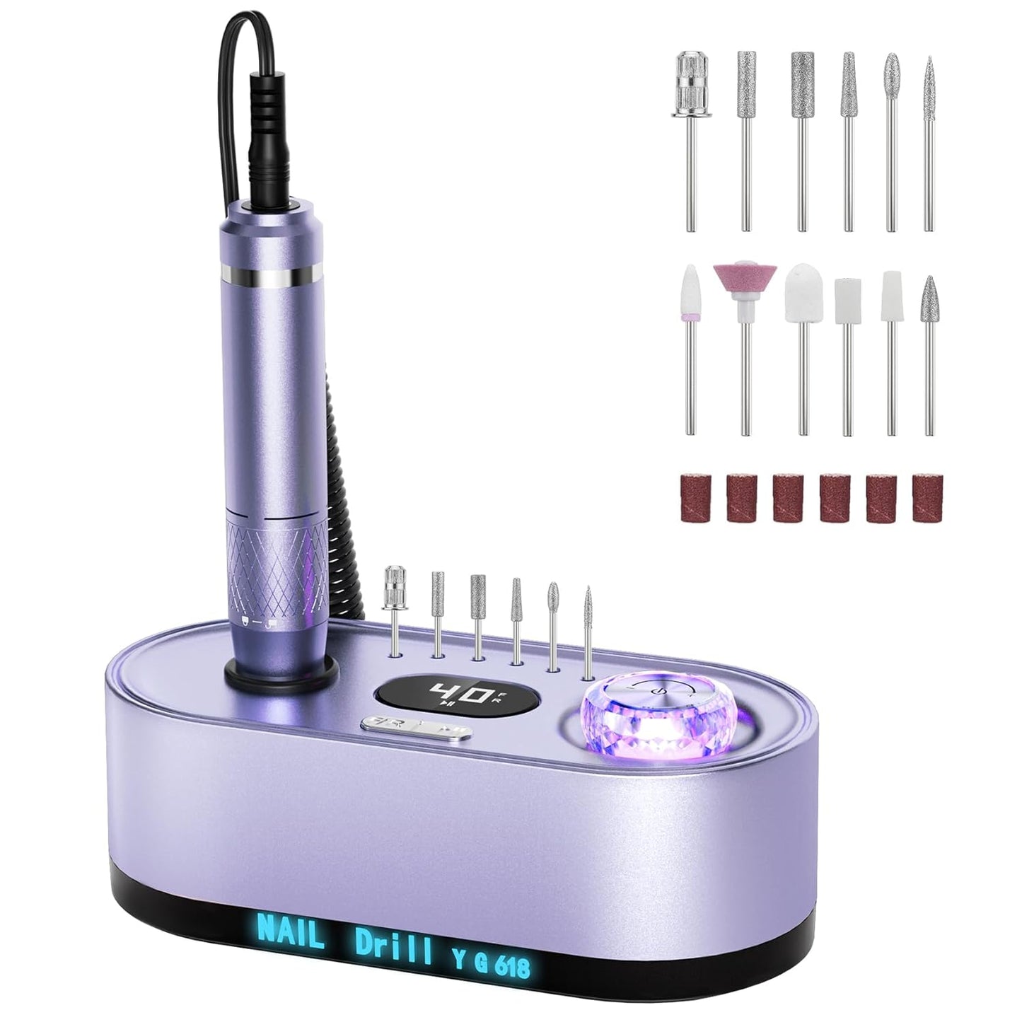 Electric Nail Drill Professional: 40000RPM Electric Nail File Kit E File Nail Drill Machine with LCD Display for Acrylic Gel Nail, Manicure Pedicure Polishing Nail Grinder for Salon Home Use
