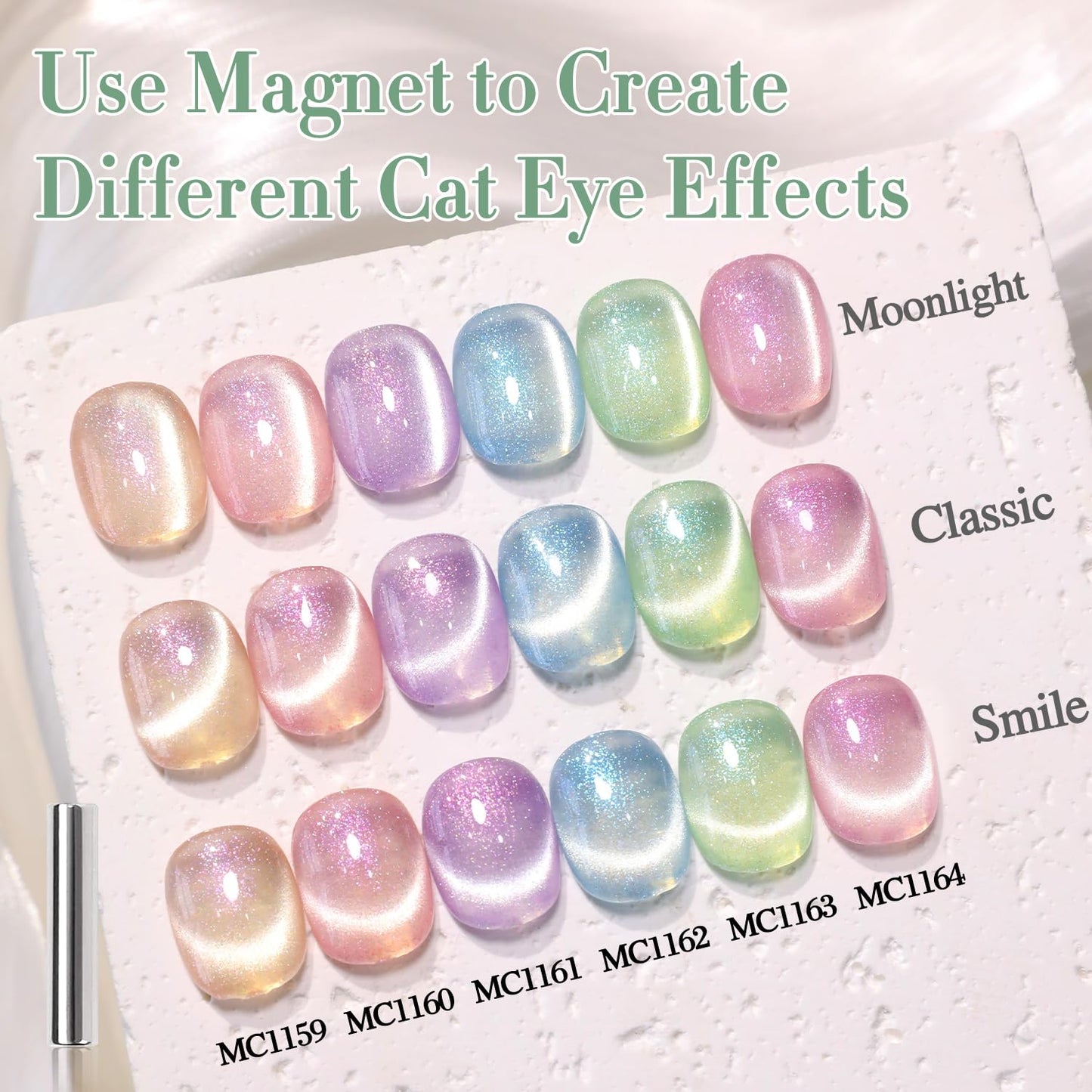 Double Rhythm 0.5 Oz Cat Eye Gel Polish with Magnet Same Color Same Bottle Holographic Glitter Shimmer Translucent Color Salon 15 ML Magnetic Nail Art (Spring Green-MC1163)