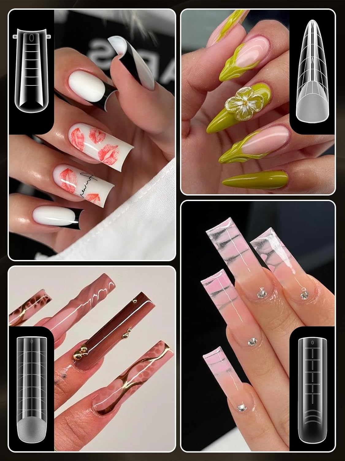 EBANKU Poly Gel Nail Forms Kit - 288PCS Reusable Dual Forms for Builder Gel, Nail Mold Kit with 2.5oz Slip Solution, Brush, File, 5PCS Clips - 12 Shapes