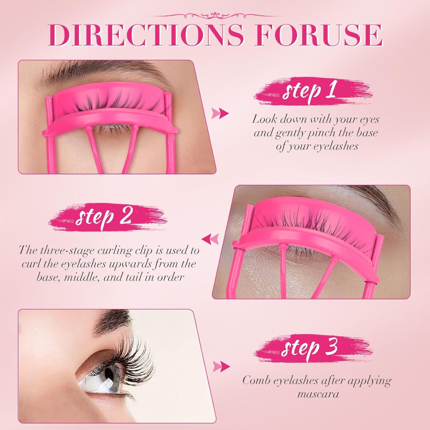 Eyelash Curler with Pads, Lash Curler 2 Pcs with 10 Extra Silicone Replacement Pads, Comfortable Grip for Effortless Curling – Eyelashes for The Perfect Eye Contour (Barbie Pink)