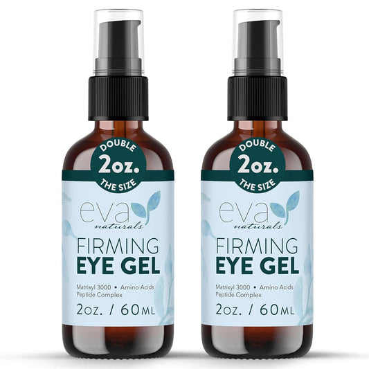 Eva Naturals Eye Gel for Dark Circles, Bags & Puffiness – Anti-Aging Serum with Peptides, Hyaluronic Acid & Botanicals – Firming Under Eye Treatment for Wrinkles, Fine Lines & Tired Skin – 2 oz 2 Pack