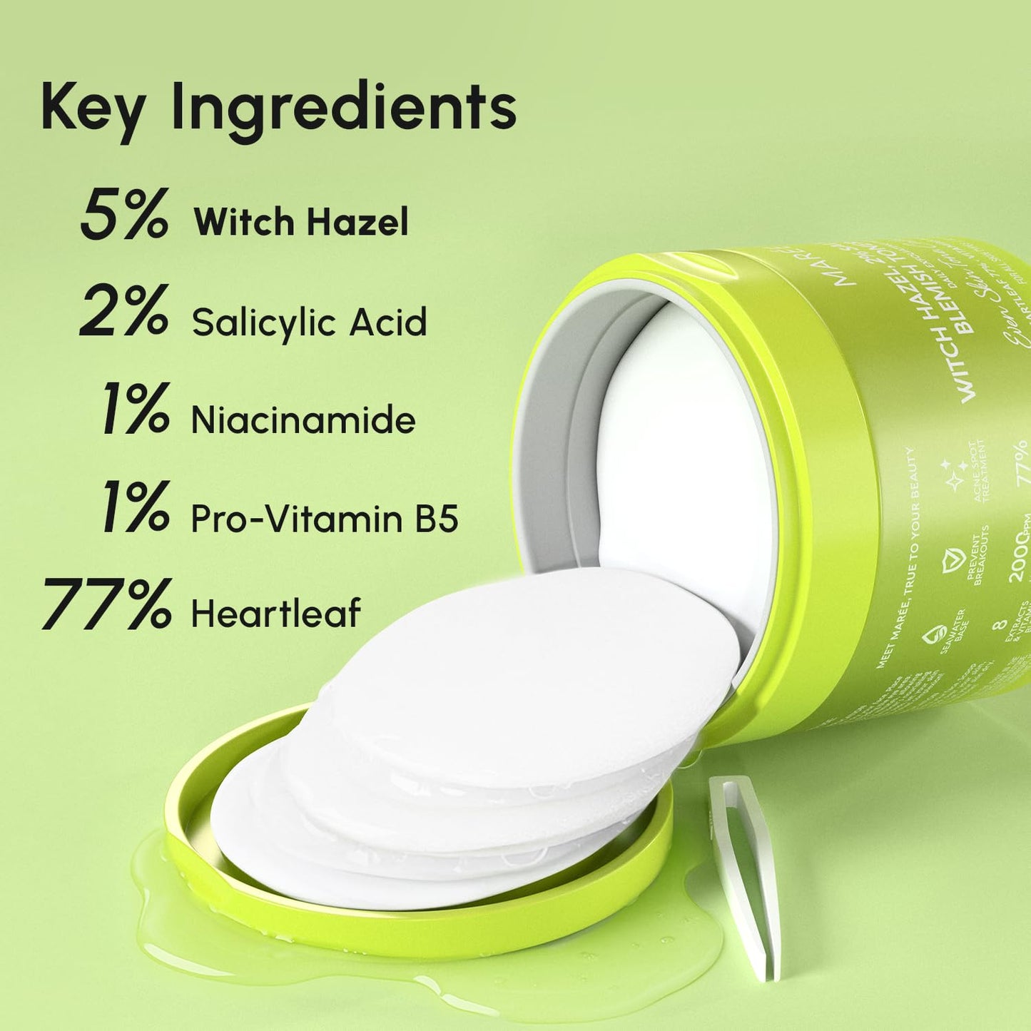 MAREE Blemish Acne Clearing Polishes - Daily Facial Radiance Toner Pads - Witch Hazel Pads Acne Face Toning - Acne Skin Care with BHA Salicylic Acid - Blemish Clearing Witch Hazel Device