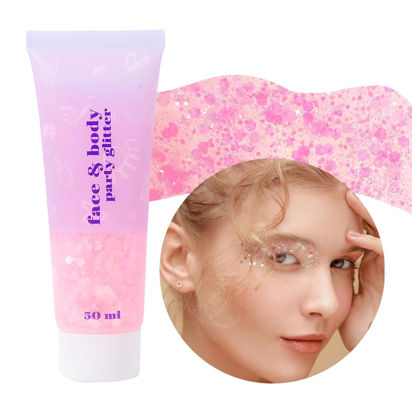 DAGEDA Body Glitter Gel, Face Glitters Body Gel Sequins Shimmer Liquid Eyeshadow, Chunky Glitter for Face Hair Nails, Holographic Cosmetic Laser Powder Festival Glitter Makeup 1.7oz (Light Pink)