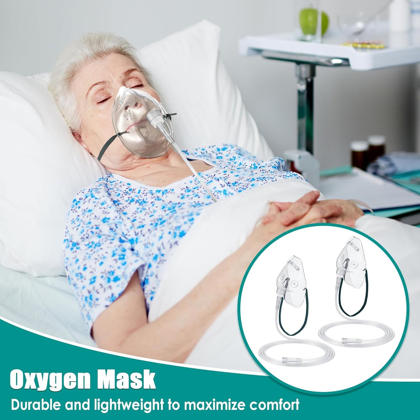 Geiserailie 2 Pack L Size Oxygen Mask with 6.6 Ft Tubing and Adjustable Elastic Strap, Adult Oxygen Mask with Tubing, Transparent Oxygen Masks for Face Adult