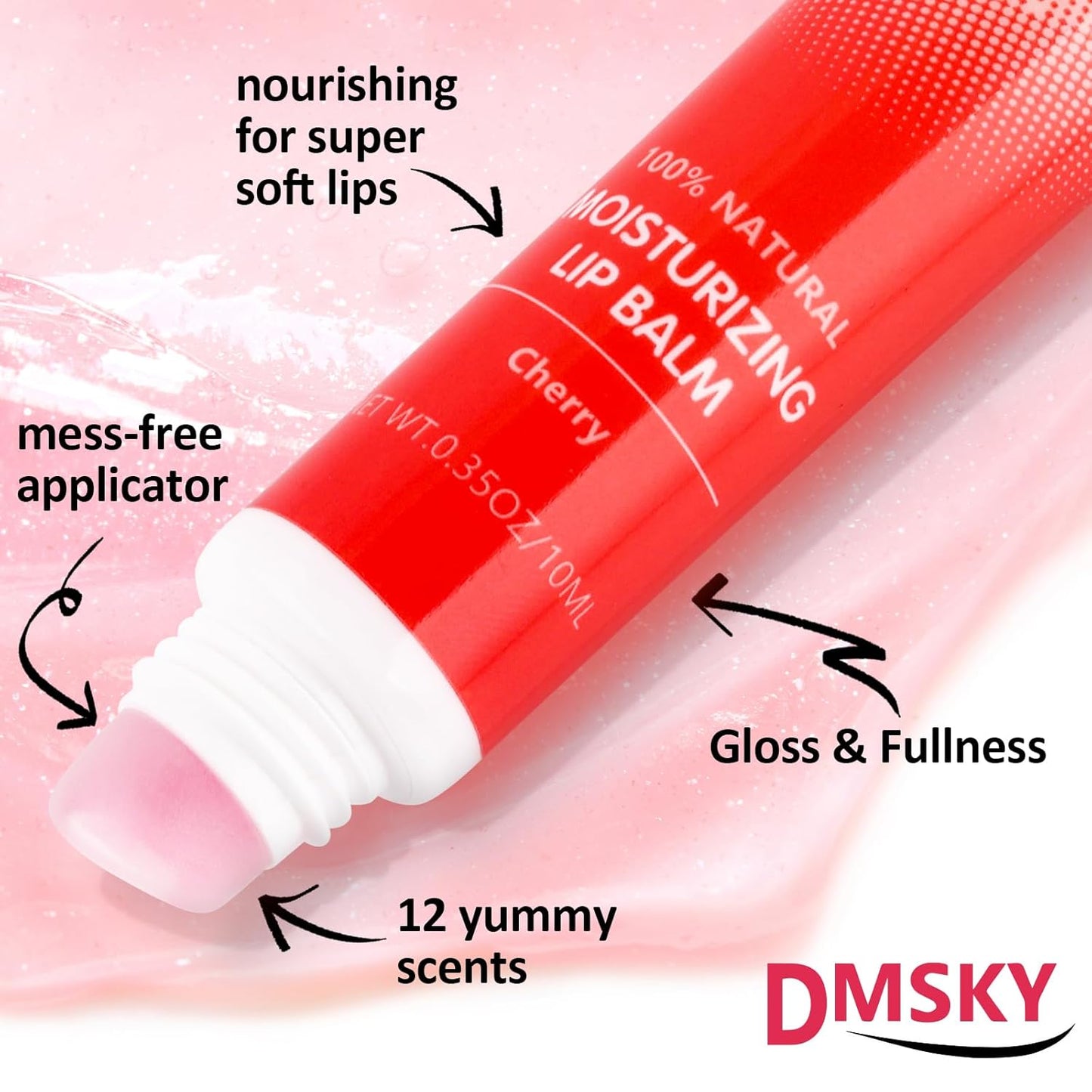 Dmsky Lip Gloss Bulk 12 Pack, Hydrating Squeeze Clear Lip Gloss Set with Shea Butter, Moisturizing High Shine Glossy Lip Oil for Dry Chapped Lips-12 Flavors