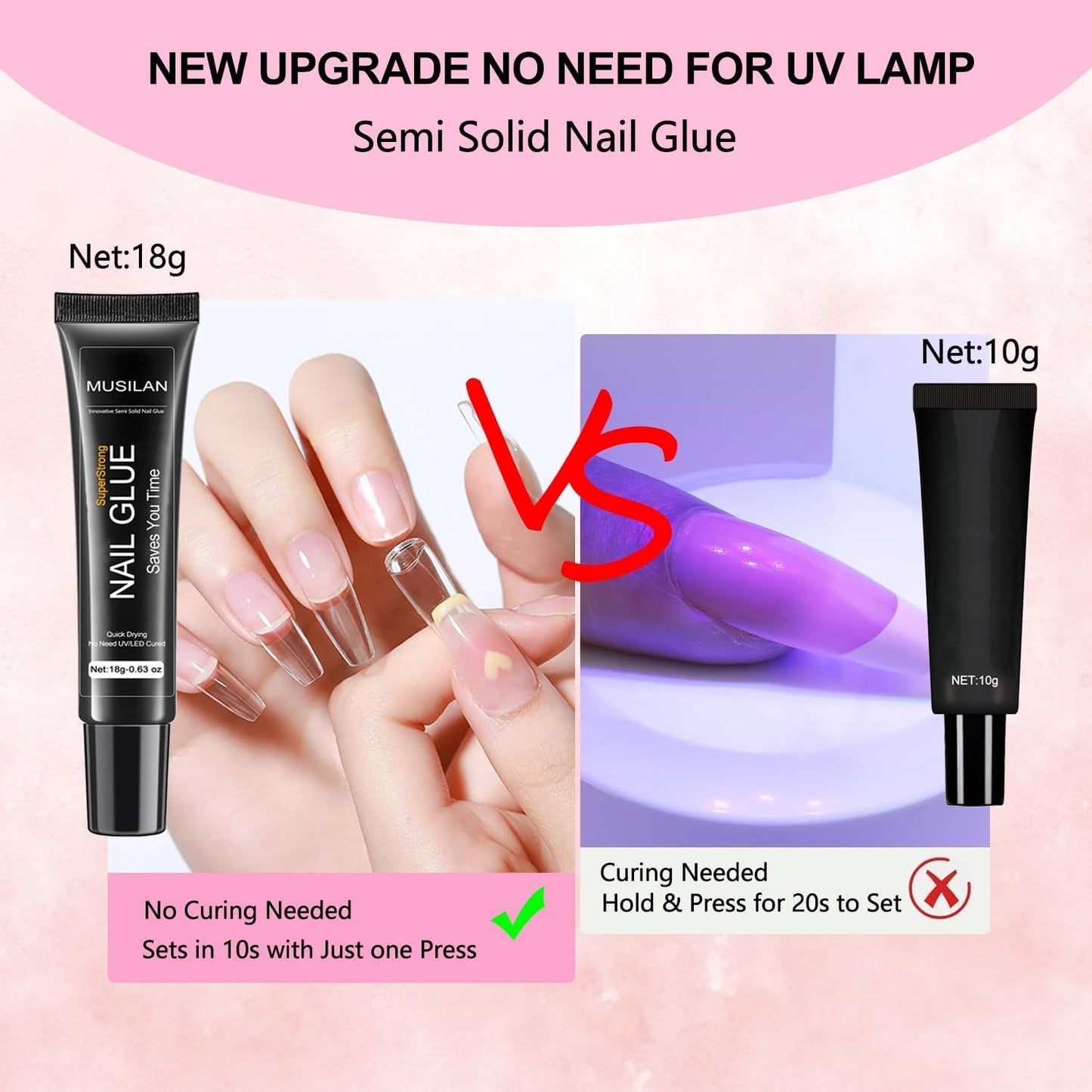 18g Semi Solid Super Strong Nail Glue for Press On Nails - No UV Lamp Needed Quick Drying & Long-Lasting Professional Solid Nail Glue Gel for Fake False Acrylic Nails Tip at Home DIY Manicure