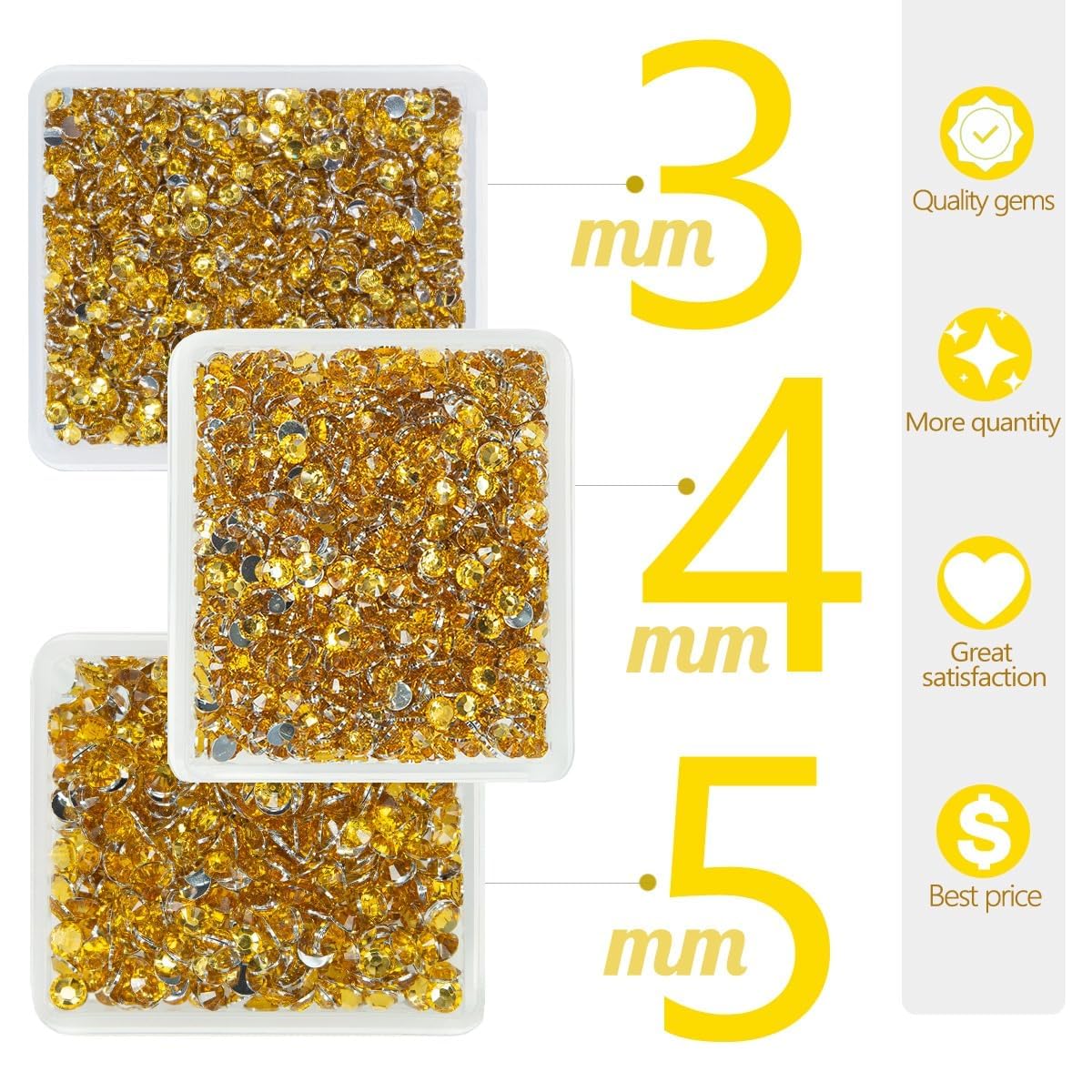 Golden Yellow Crystal Resin Rhinestones for Crafting 3mm 4mm 5mm Gold Flatback Stones Non-Hotfix Diamonds Crystals Gems for Nails Face Eyes Makeup Body Tumblers Bottles DIY Crafts Clothes Shoes