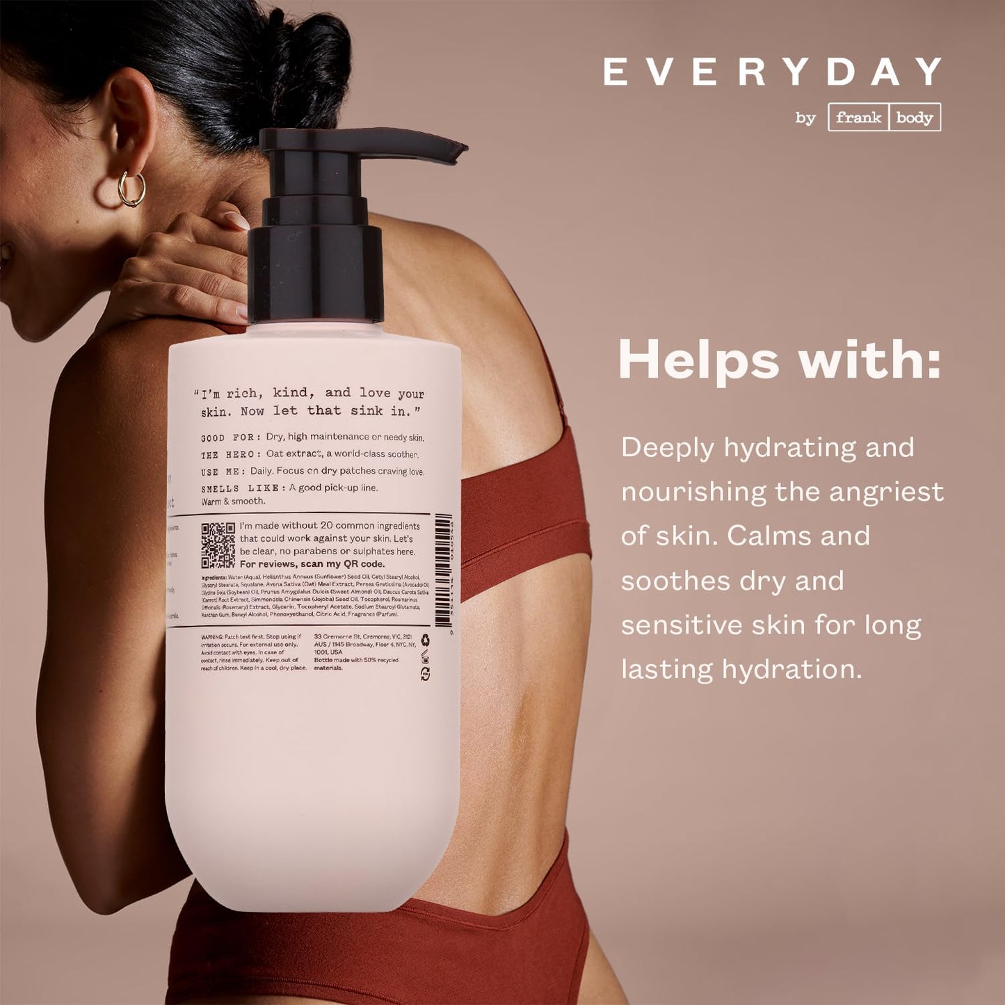 frank body Nourishing Body Lotion | Decadent Cream for Gentle, Calming & Long-Lasting Hydration | Oat Extract, Avocado Oil & Squalane | Sandalwood & Vanilla Scent | Vegan & Cruelty Free | 250ml