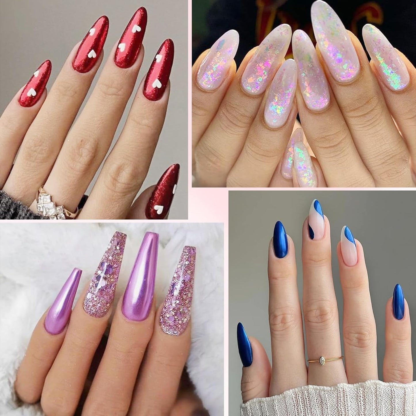 Mirror Chrome Nail Powder Set, 40 Colors Unicorn Iridescent Holographic Chrome Powder, Metallic Gold Silver Red Blue Green Black Purple Brown Chrome Pigment Nail Art Glitter Chameleon Flakes Sequins