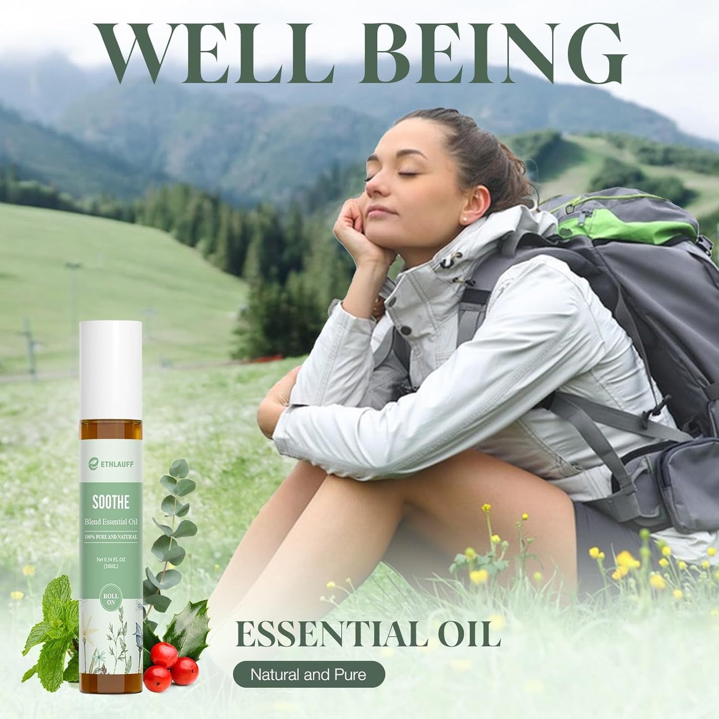 Essential Oil Roll On Set, (Calm,Renew,Dream,Head Relief), Aromatherapy Roll On Blends for Massage, Body Care & Home Use, Stress Relief Gift Men & Women