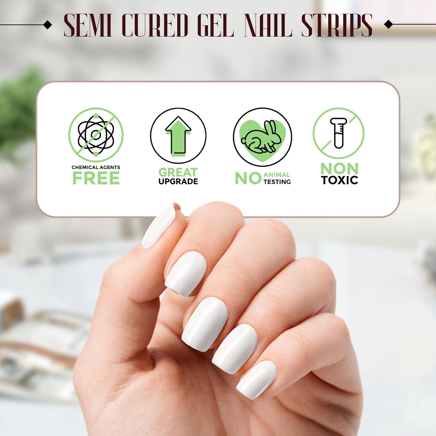 Gloss Nail Strips|Uv Free|22 Pcs,Gel Nail Stickers|Long Lasting Two Weeks and Easy to Apply&Remove|Creimy Wite