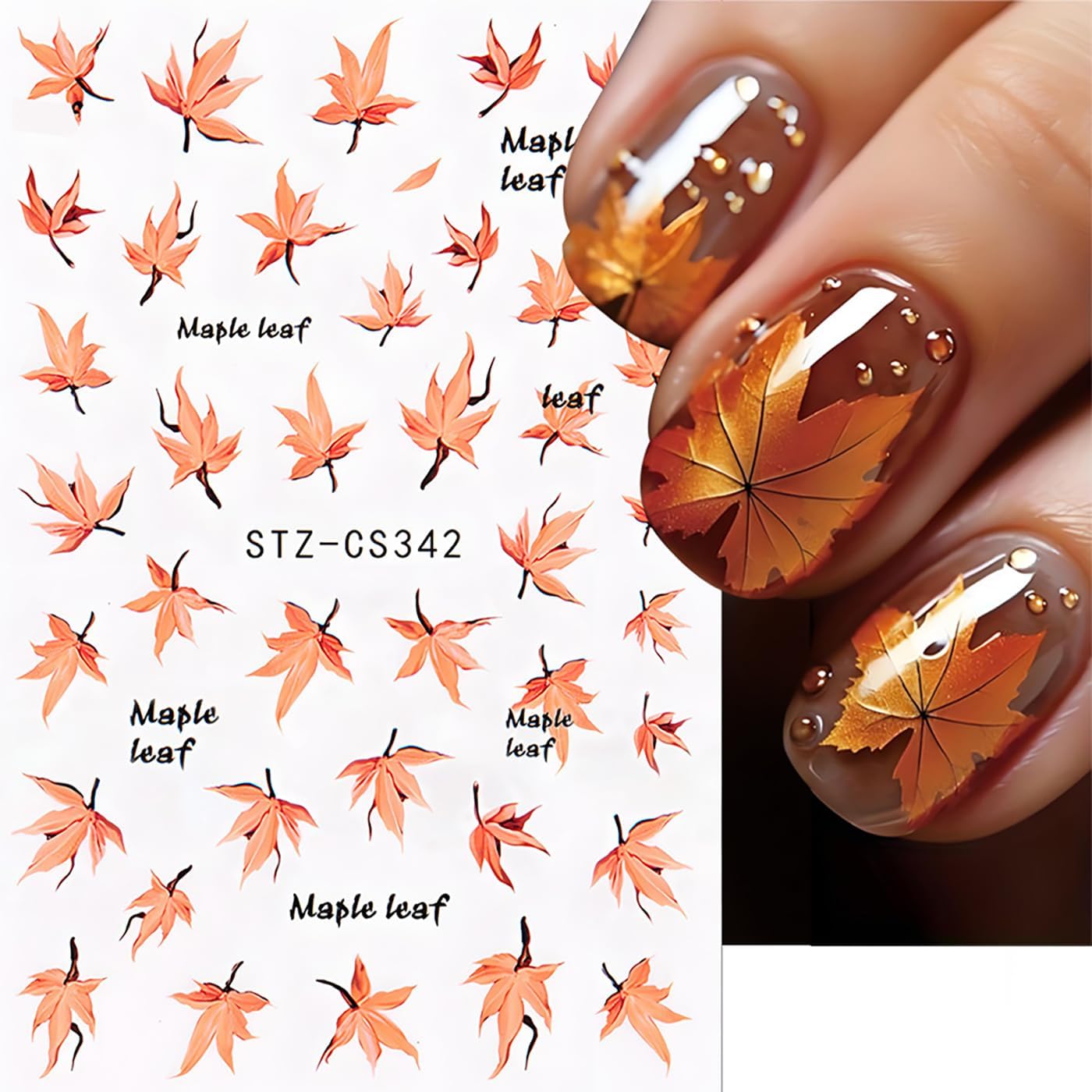 Fall Maple Leaves Nail Stickers for Thanksgiving, Fall Nail Art Decals 3D Self-Adhesive Cute Fox Pumpkin Bow Nails Stickers Nail Design 6Pcs Nail Art Supplies for Women Nail Decoration