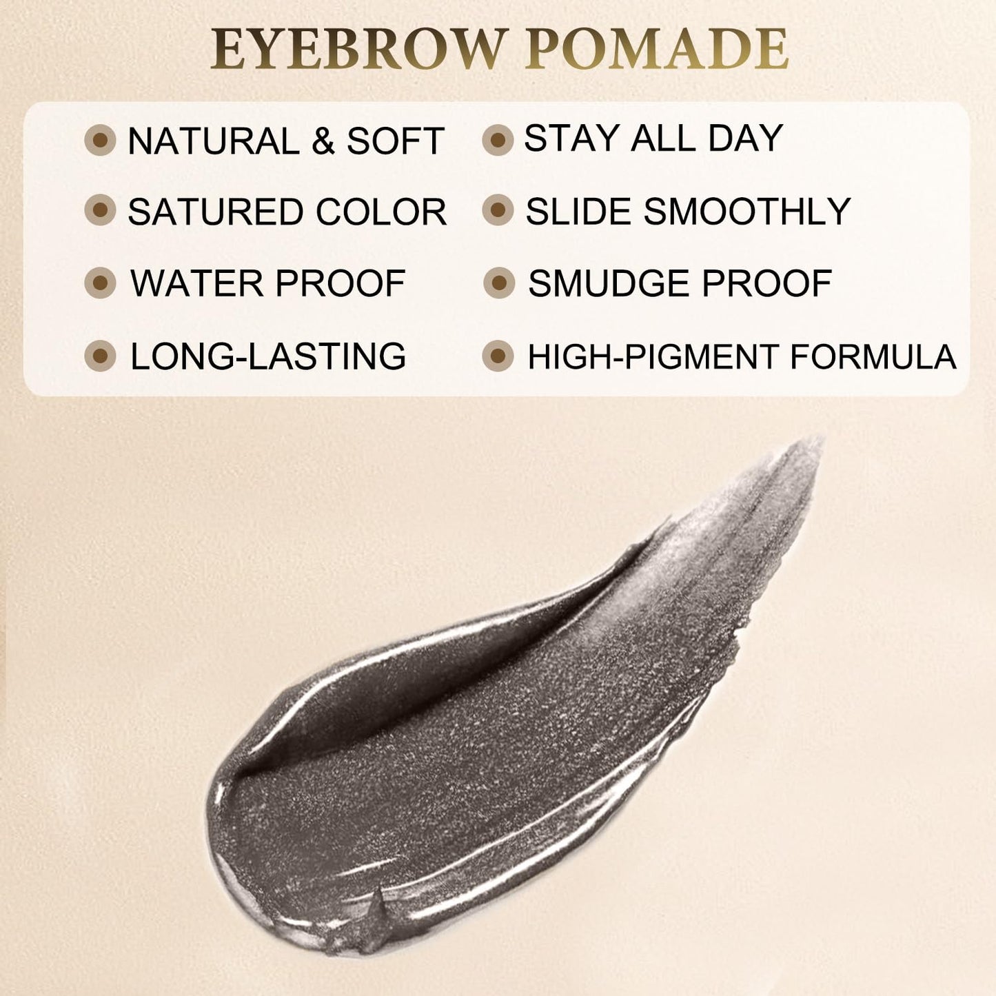 Eyebrow Pomade - Waterproof Brow Pomade for Long-lasting Results,Smudge Proof and Sweat Resistant Formula,Natural Eyebrow Makeup for All Skin Types and Tones - Dark Gray
