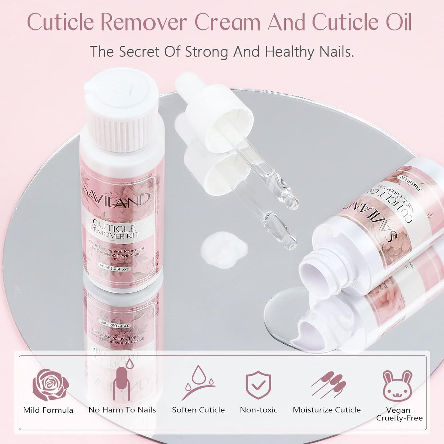 SAVILAND Cuticle Remover and Cuticle Oil Kit – Nail Care Kit with Cuticle Remover Liquid & 1.01 oz Cuticle Oil Cuticle Trimmer for Cuticle Softener & Moisturize Manicure Kit for Home Use